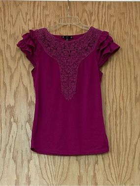 Magenta Ruffle Sleeve Top